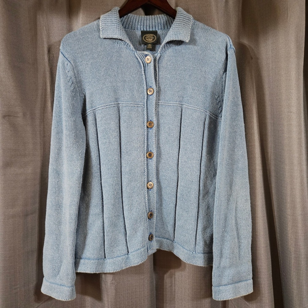 Vintage Laura Ashley Light Blue 100% Cotton Button Knit Cardigan Sweater Large